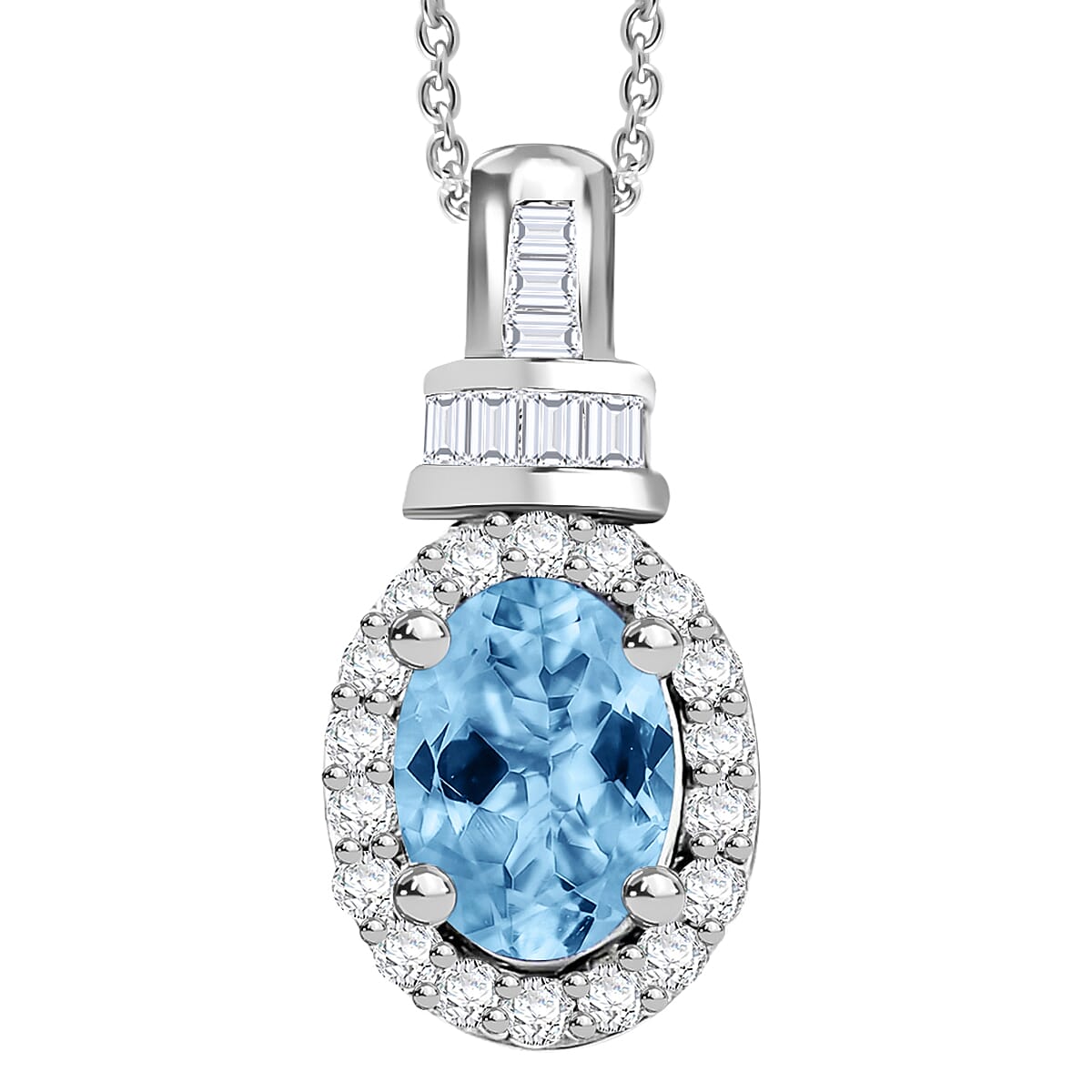 Tanzanite and Diamond 1.00 ctw Pendant Necklace 20 Inches in Rhodium Over Sterling Silver