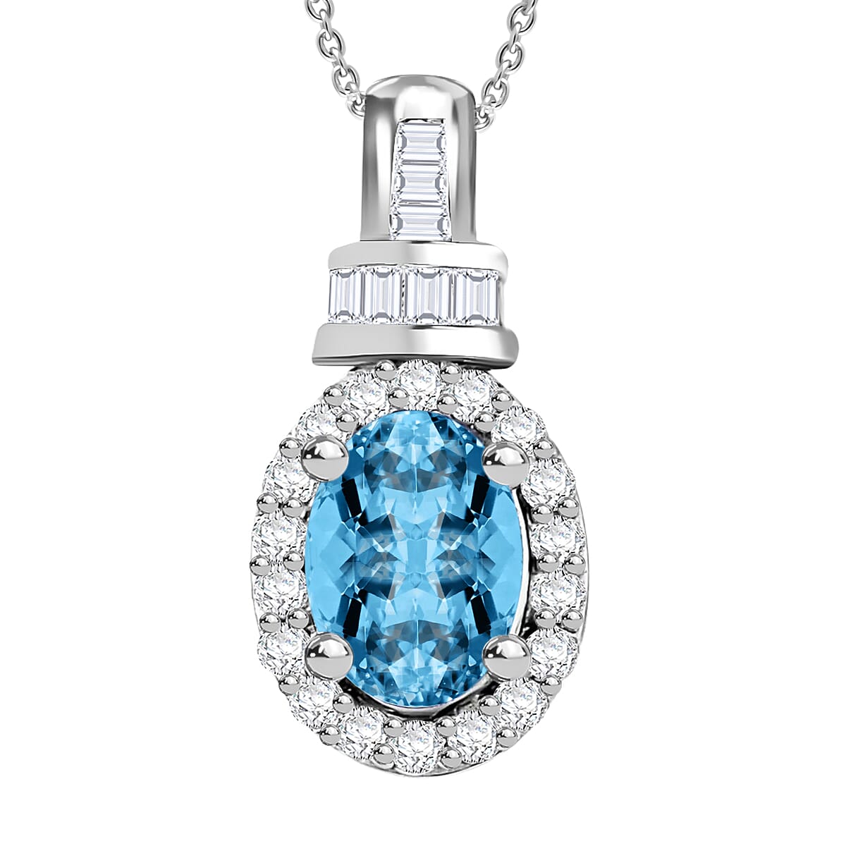 Tanzanite and Diamond 1.00 ctw Pendant Necklace 20 Inches in Rhodium Over Sterling Silver