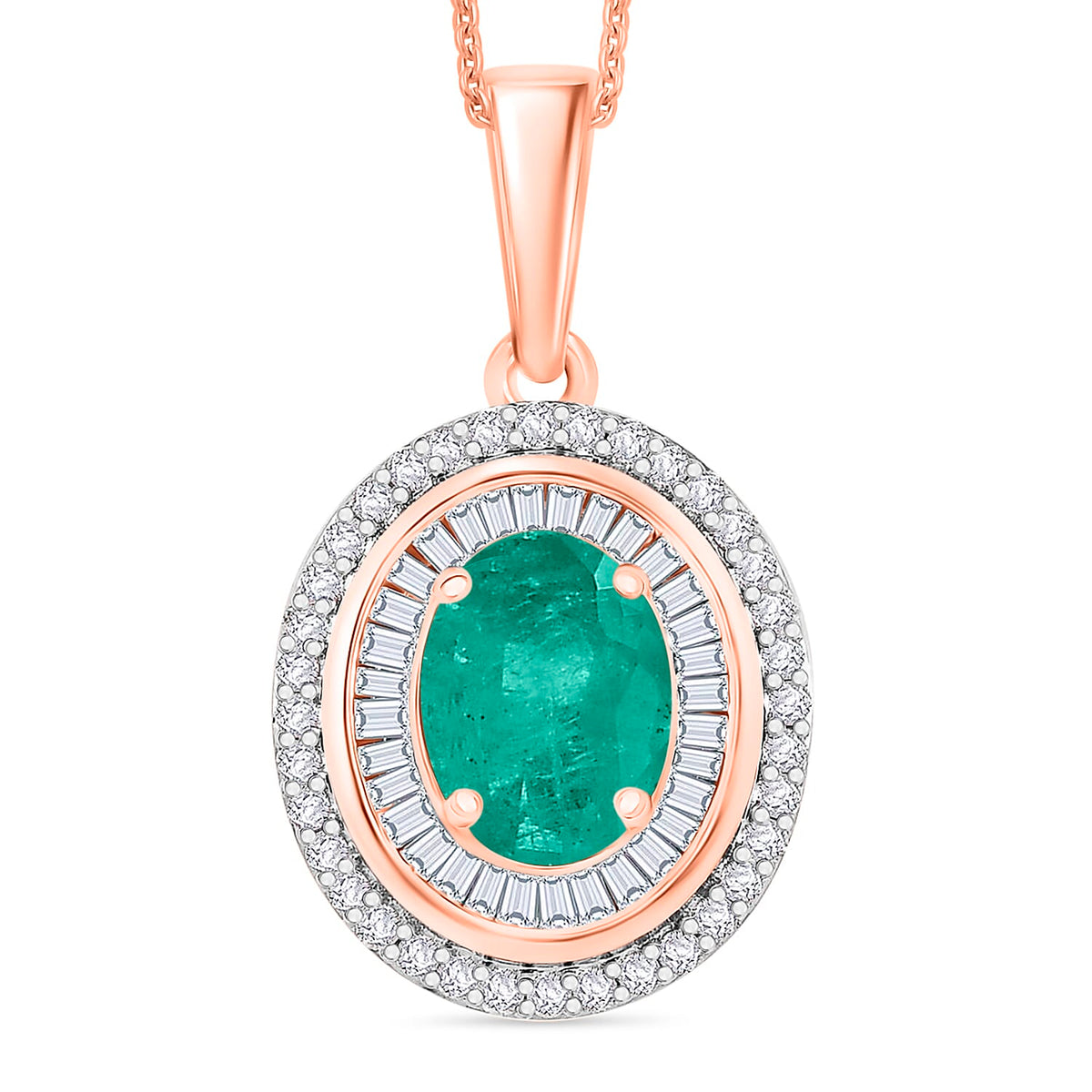 Luxoro Premium Kagem Zambian Emerald and G-H I2 Diamond Pendant Necklace 20 Inches in 10K White Gold 2.25 ctw