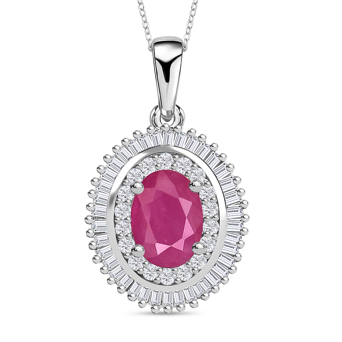 Rhapsody AAAA Mozambique Ruby and E-F VS2 Diamond Pendant Necklace 20 Inches in 950 Platinum 1.08 ctw