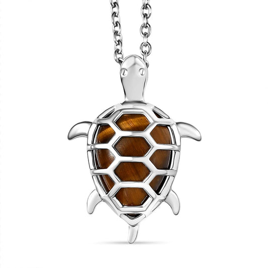 Tiger Eye Pendant in Platinum Bond with Stainless Steel Necklace (20 Inches) 5.85 ctw