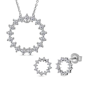 Luxuriant Lab Grown Diamond (G-H, SI) Earrings and Pendant Necklace (20 Inches) in Rhodium Over Sterling Silver 0.75 ctw