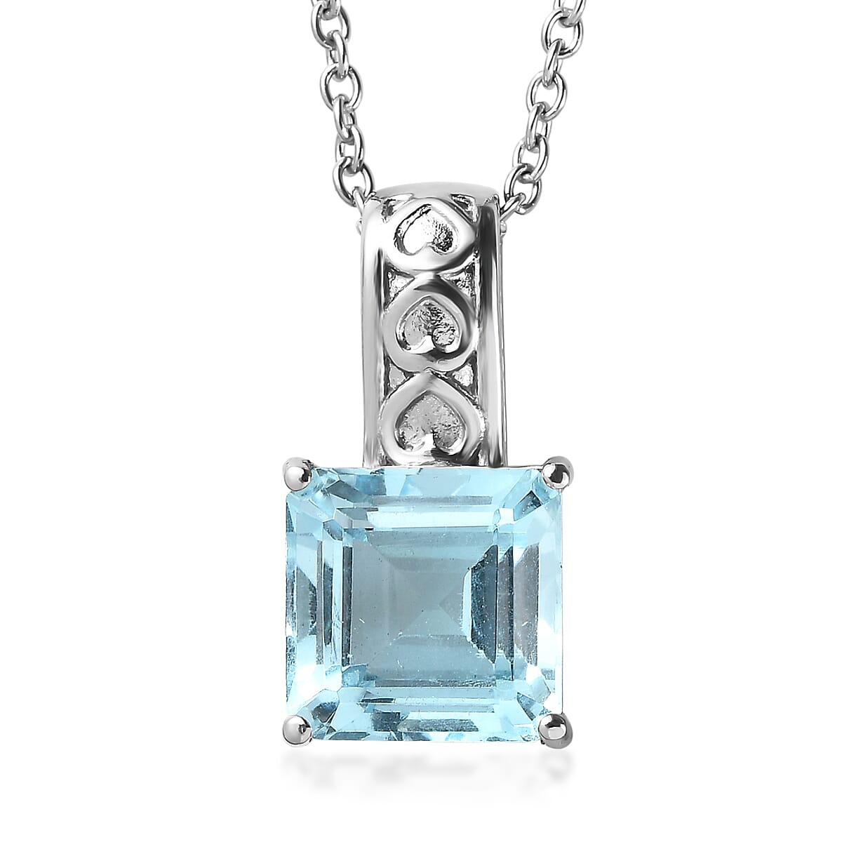 EverTrue Sky Blue Topaz Pendant Necklace (20 Inches) in Stainless Steel 6.20 ctw 4410568