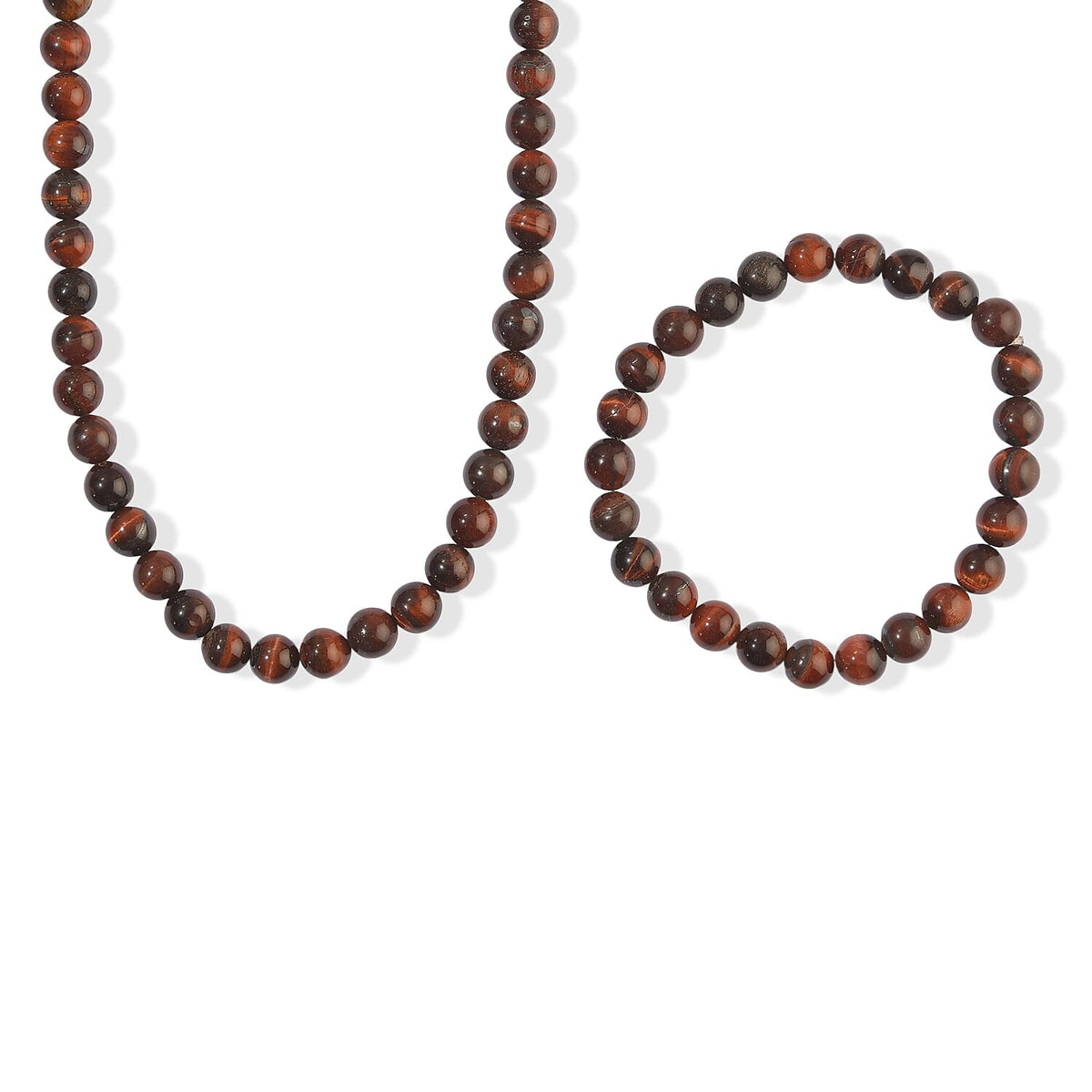 EverTrue Red Tiger Eye Stone Bracelet (Adjustabel) and Necklace (20 Inches) in Stainless Steel 330.00 ctw 4423469
