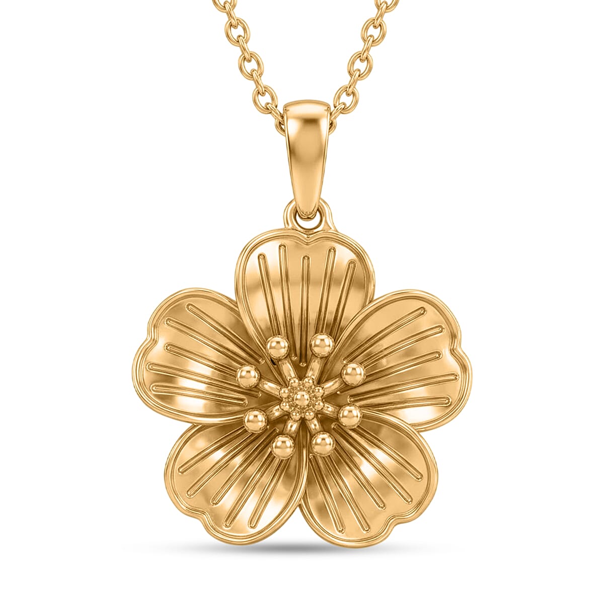 EverTrue Bronzella Collection Floral Pendant in 18K YG Plated Bronze with ION Plated YG Stainless Steel Necklace (20 Inches)