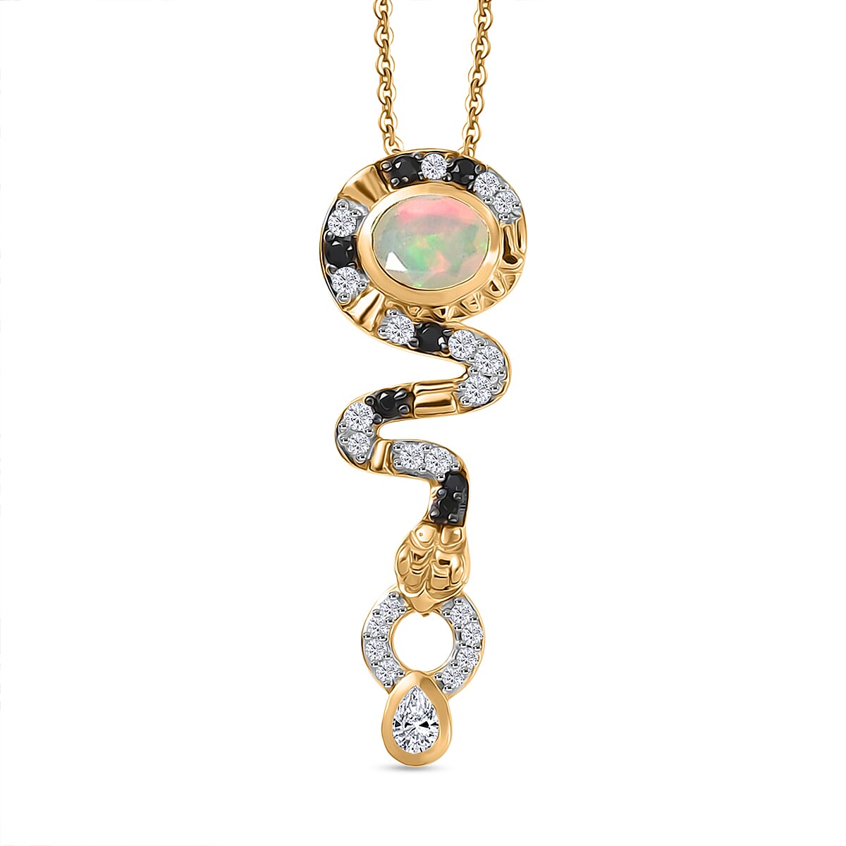 D''Joy Ethiopian Welo Opal, Multi Gemstone Pendant Necklace (20 Inches) in 14K YG Over Sterling Silver 0.60 ctw