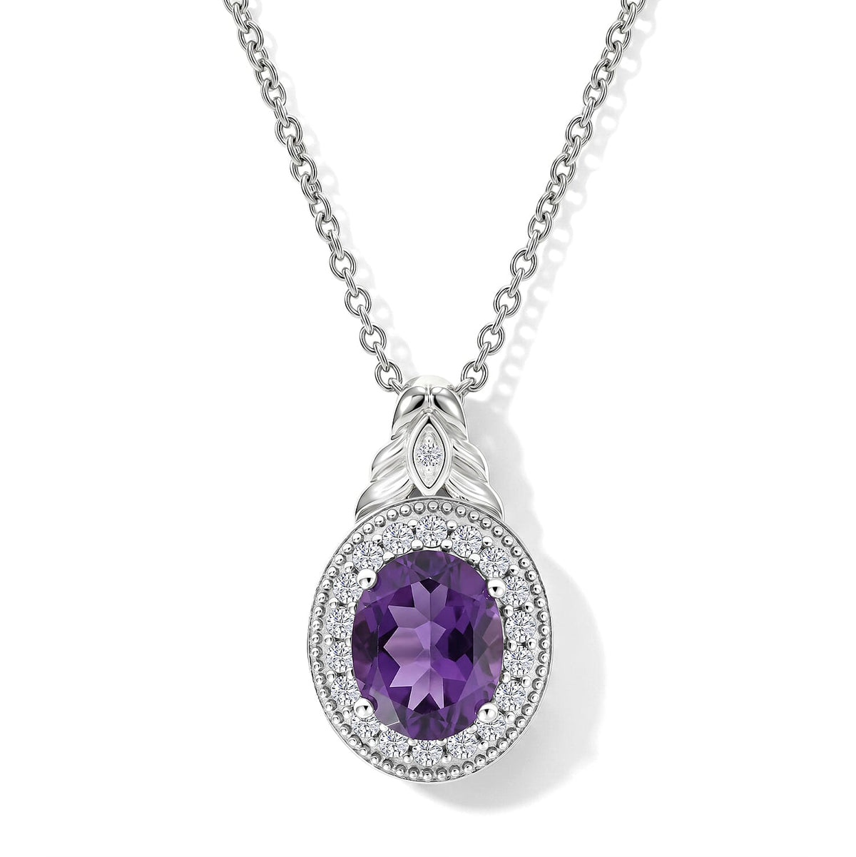 EverTrue African Amethyst, White Zircon Pendant in Platinum Bond with Stainless Steel Necklace (20 Inches) 3.00 ctw 4457666