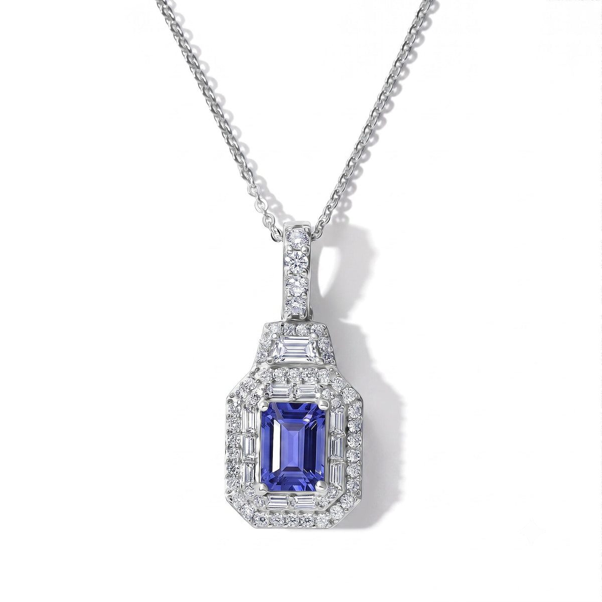 D''Joy Premium Taveta Ruby and Moissanite 2.10 ctw Pendant Necklace in Rhodium Over Sterling Silver 20 Inches