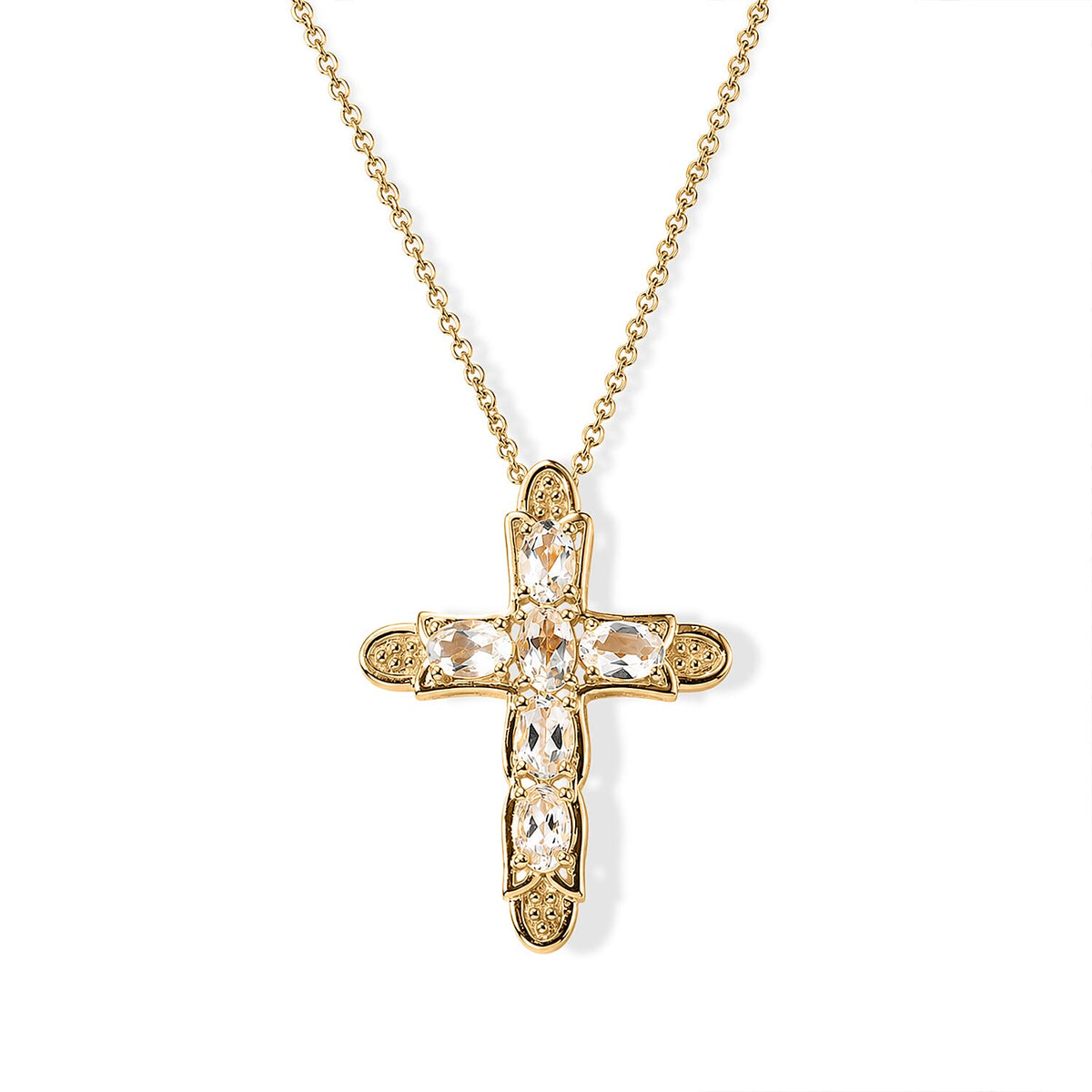 EverTrue White Topaz 2.90 ctw Cross Pendant in 18K YG Plated with ION Plated YG Stainless Steel (20 Inches)