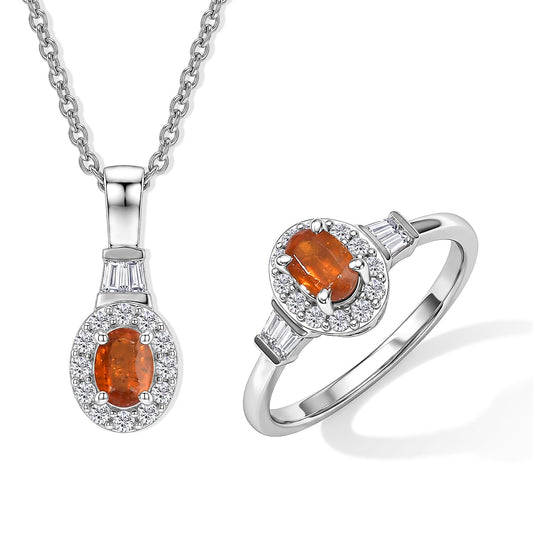 Evertrue Orange Kyanite, Moissanite Ring (Size 6), Pendant in Platinum Bond with Stainless Steel Necklace (20 Inches) 1.85 ctw