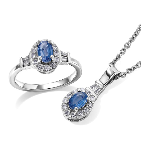 EverTrue Kashmir Kyaite, Moissanite Ring (Size 6) and Pendant in Platinum Bond with Stainless Steel Necklace (20 Inches) 1.85 ctw