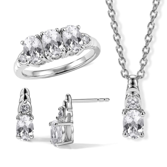 EverTure Premium White Topaz Earrings, Ring (Size 6) and Pendant in Platinum Bond with Stainless Steel Necklace (20 Inches) 5.20 ctw