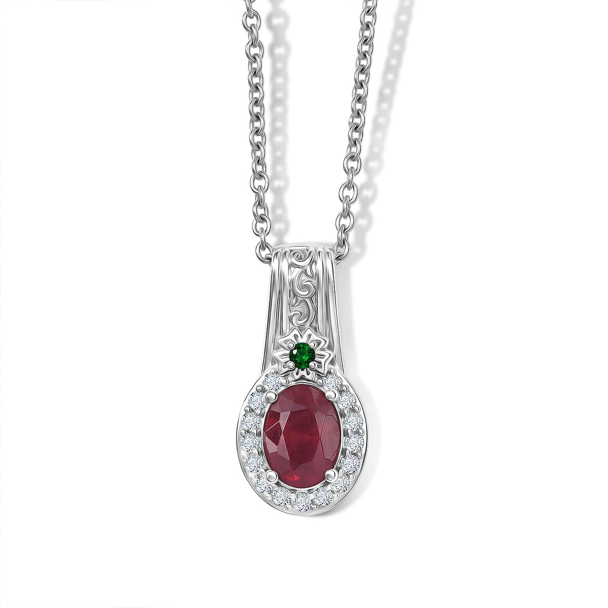EverTrue White Moonstone, Multi Gemstone Pendant in 18K YG Plated and Platinum Bond with Stainless Steel Necklace (20 Inches) 1.90 ctw