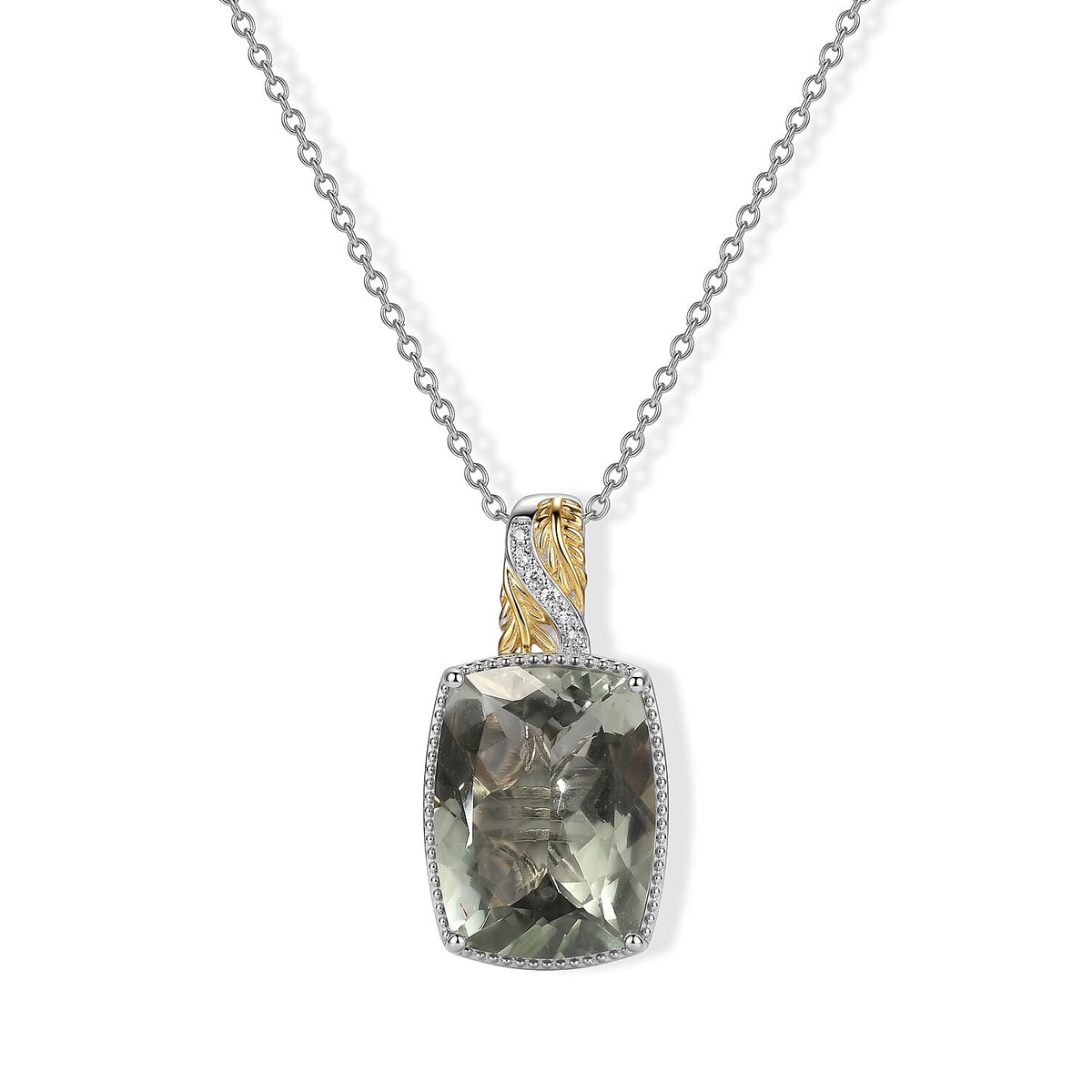 EverTrue Montezuma Prasiolite and White Zircon 6.70 ctw Pendant in 18K YG Plated and Platinum Bond with Stainless Steel Necklace (20 Inches)