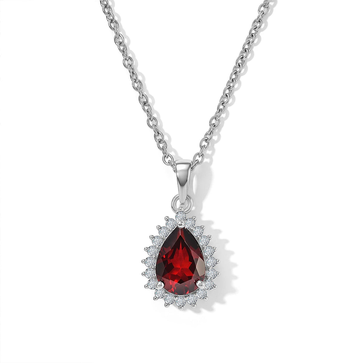 D''Joy Mozambique Garnet and White Zircon 2.35 ctw Pendant in Rhodium Over Sterling Silver with Stainless Steel Necklace 20 Inches