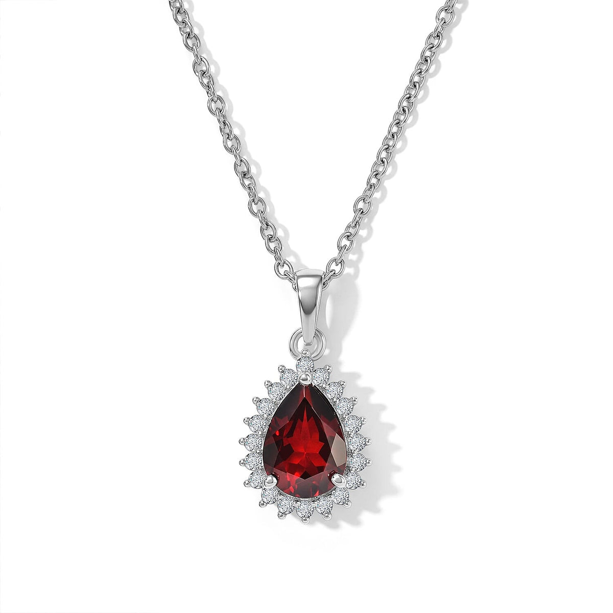 D''Joy Mozambique Garnet and White Zircon 2.35 ctw Pendant in Rhodium Over Sterling Silver with Stainless Steel Necklace 20 Inches