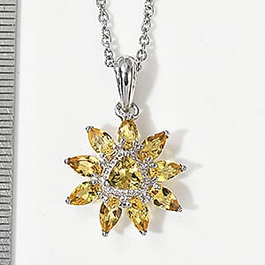 EverTrue Yellow Beryl Pendant in Platinum Bond with Stainless Steel Necklace (20 Inches) 1.90 ctw