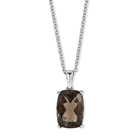EverTrue Smoky Quartz Pendant Necklace (20 Inches) in Stainless Steel 6.10 ctw