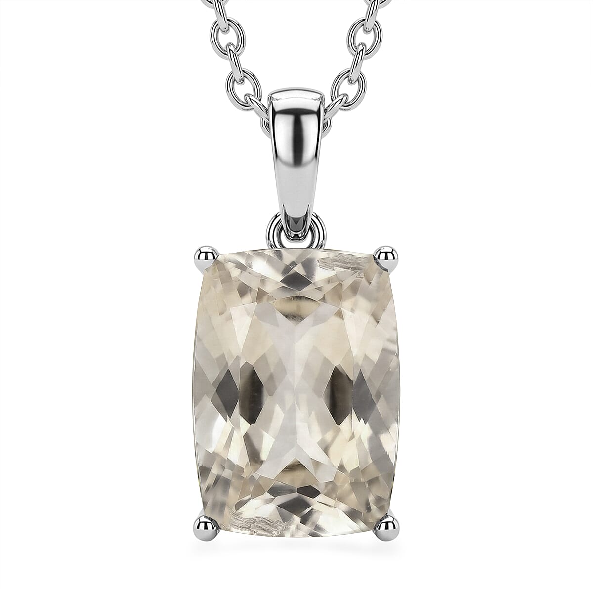 EverTrue Morganite Mystic Quartz Pendant Necklace (20 Inches) in Stainless Steel 8.25 ctw