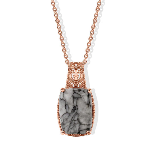 EverTure Pinolith Pendant in 14K RG Over Copper with ION Plated RG Stainless Steel Necklace (20 Inches) 15.00 ctw