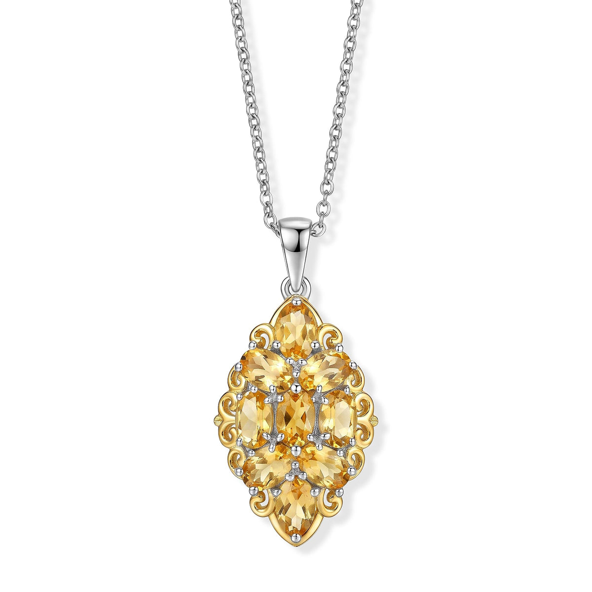 EverTrue Brazilian Citrine 4.85 ctw Pendant in 18K YG Plated and Platinum Bond with Stainless Steel Necklace 20 Inches