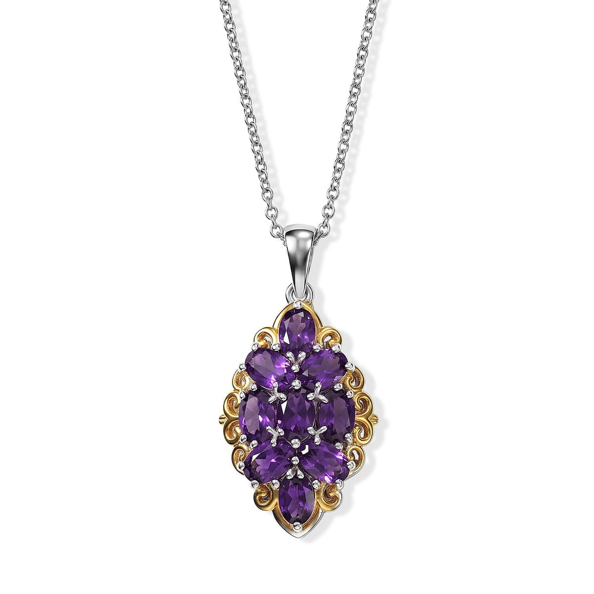 EverTrue Brazilian Citrine 4.85 ctw Pendant in 18K YG Plated and Platinum Bond with Stainless Steel Necklace 20 Inches