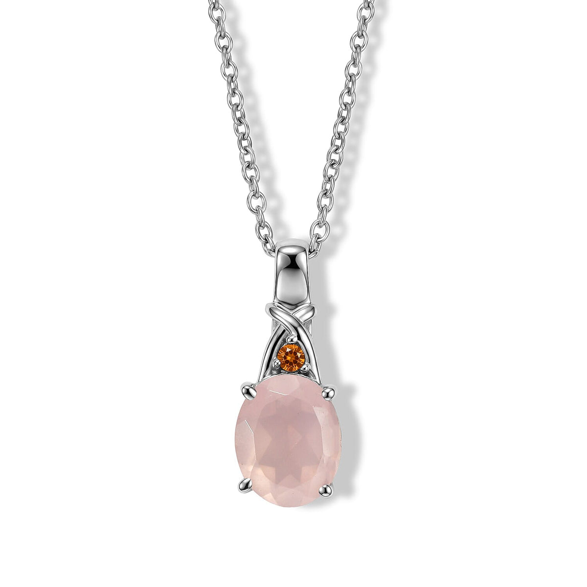 EverTrue Galilea Rose Quartz, Simulated Orange Diamond Pendant Necklace (20 Inches) in Stainless Steel 2.50 ctw
