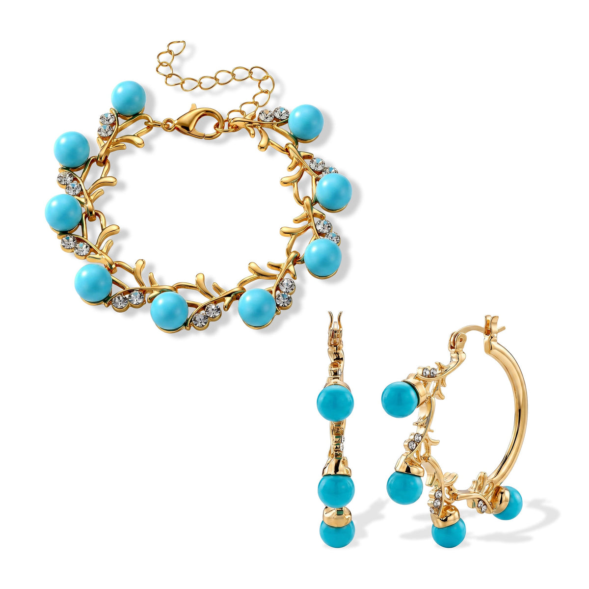 White Shell Pearl and Austrian Crystal Beaded Bracelet (6.5-8.0In) and Earrings in Silvertone
