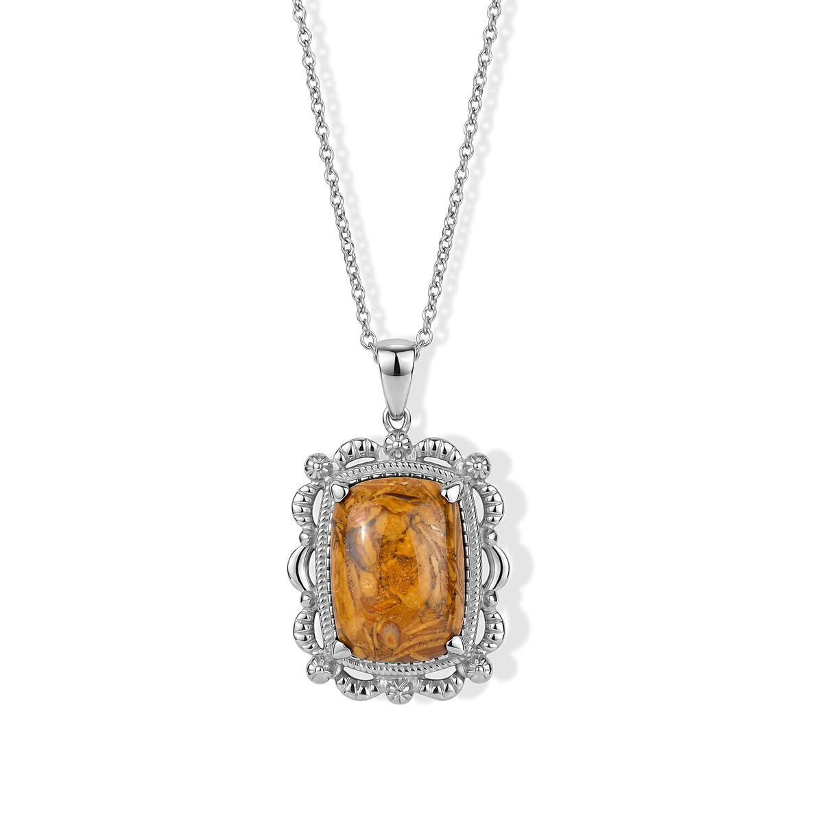 EverTrue Indian Script Stone Pendant Necklace (20 Inches) in Stainless Steel 10.70 ctw