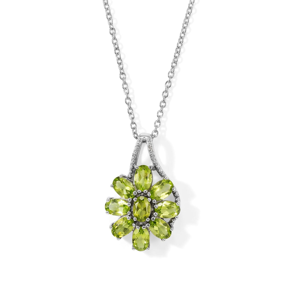 EverTrue Hebei Peridot 4.25 ctw Pendant Necklace (20 Inches) in Stainless Steel