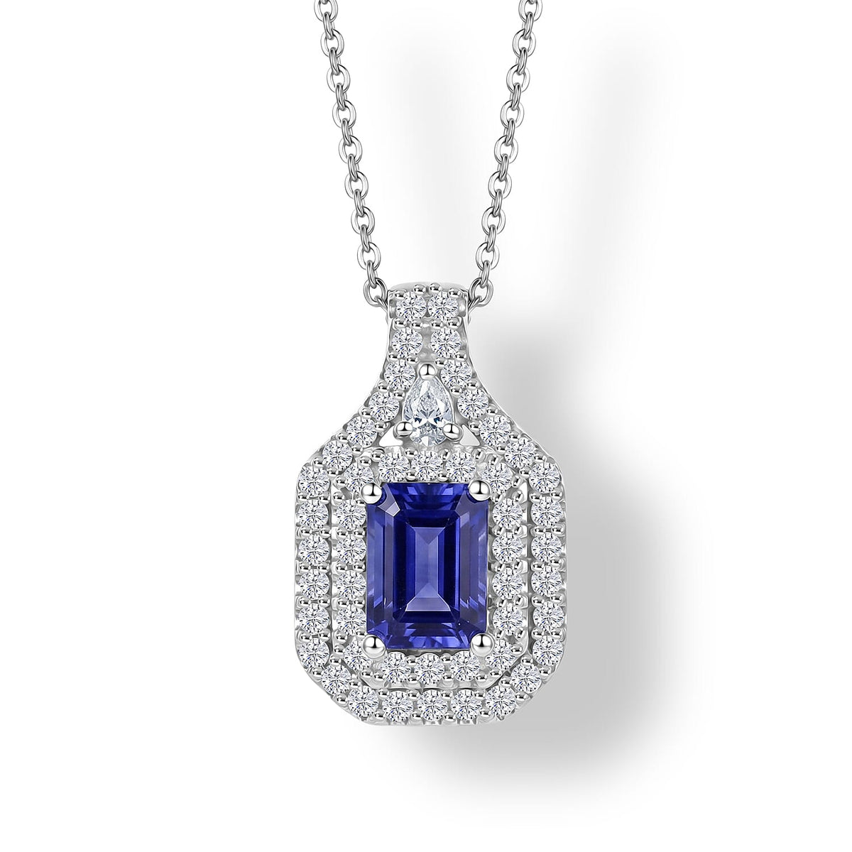 Black Friday Doorbuster TLV Certified & Appraised D'Joy Premium Tanzanite, Moissanite Pendant Necklace (20 Inches) in Rhodium Over Sterling Silver 1.70 ctw
