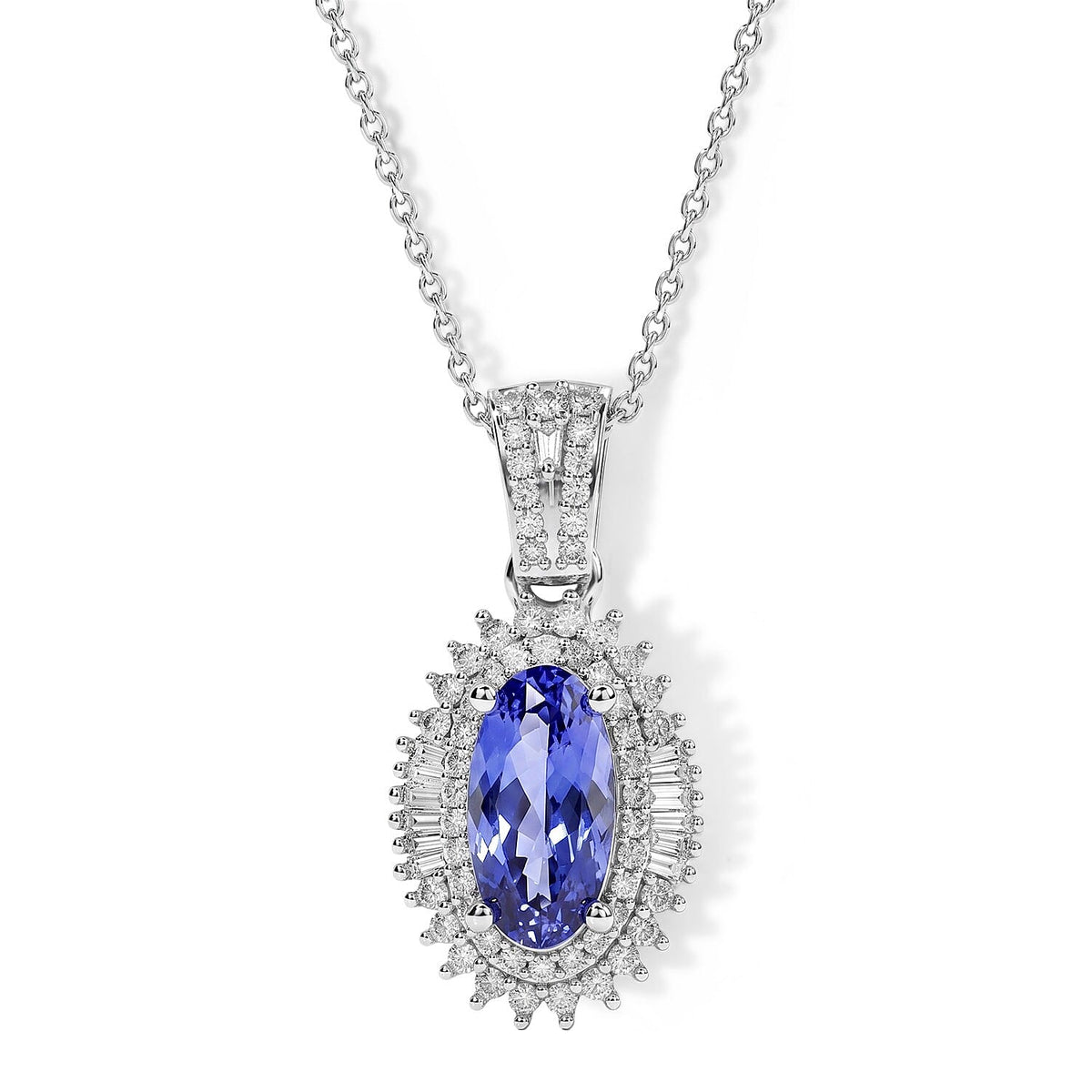 D''Joy Premium Tanzanite, Diamond (0.40 cts) Pendant Necklace (20 Inches) in Rhodium Over Sterling Silver 1.80 ctw