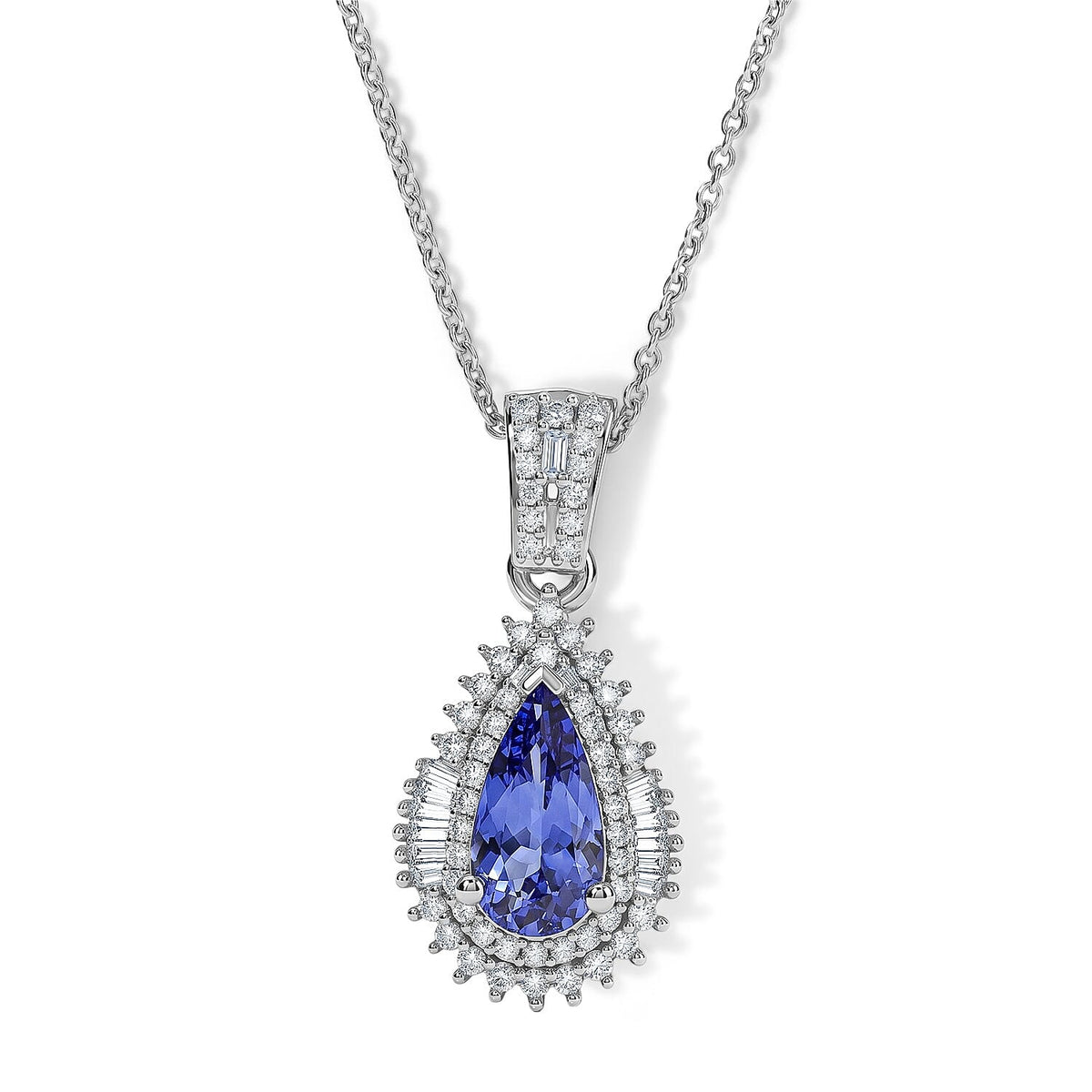 D''Joy Premium Tanzanite, Diamond (0.40 cts) Pendant Necklace (20 Inches) in Rhodium Over Sterling Silver 1.80 ctw