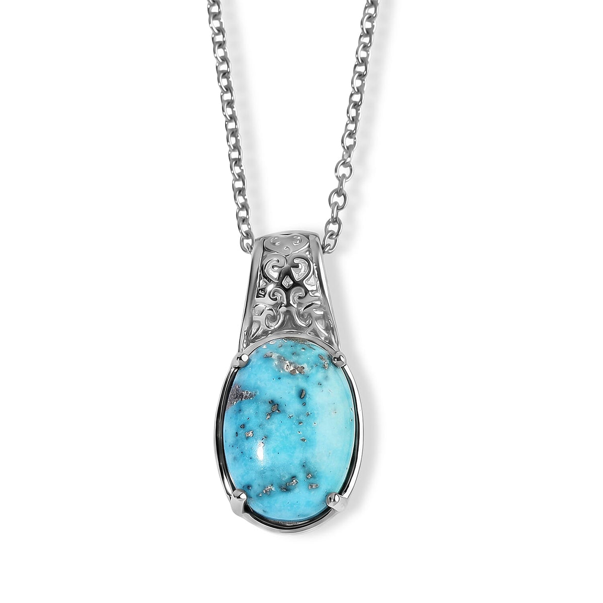 EverTrue Empyrean Blue Turquoise Pendant Necklace (20 Inches) in Stainless Steel 5.80 ctw