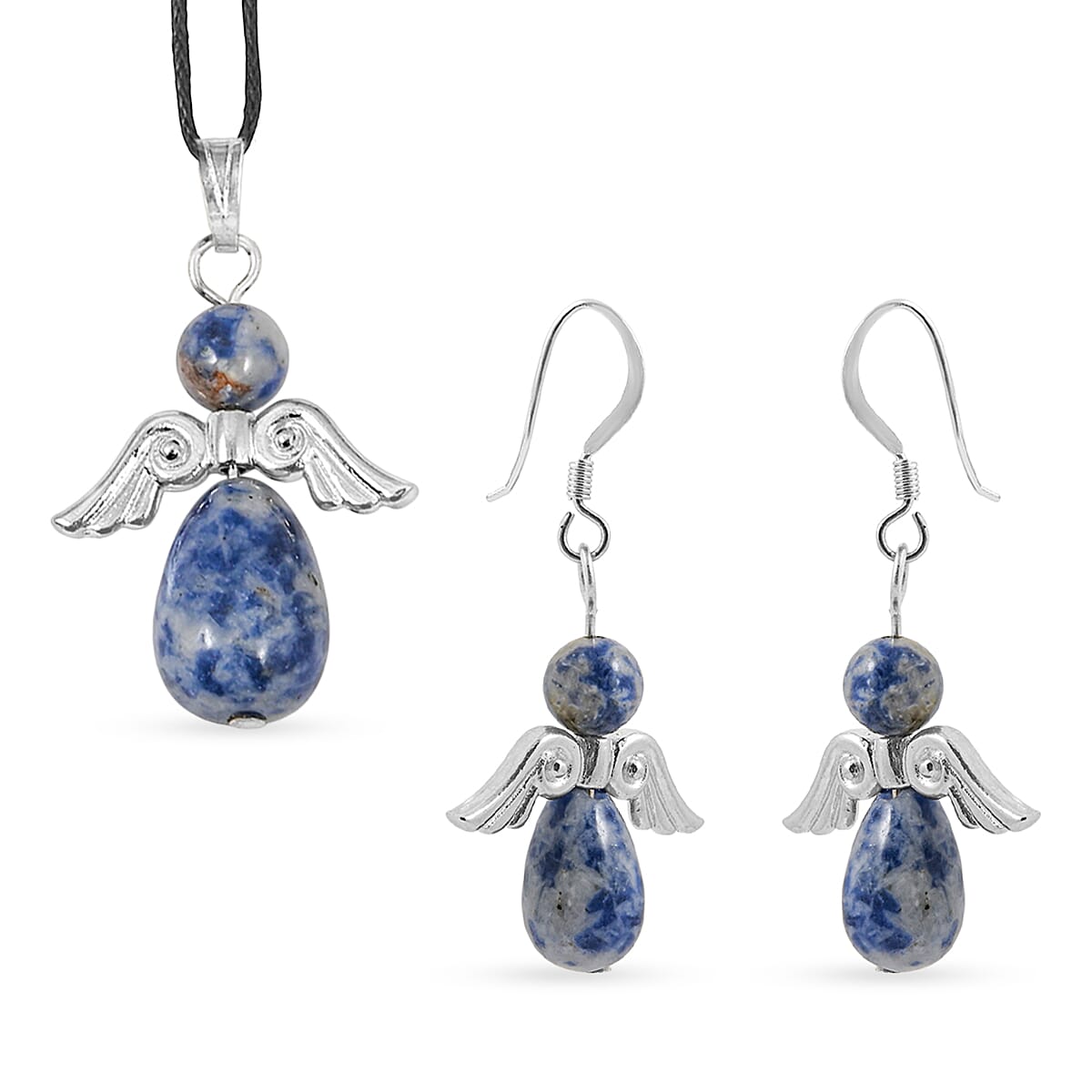Angel Unakite Pendant Necklace (24 Inches) and Earrings in Silvertone 19.65 ctw 4479824..