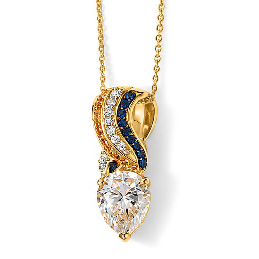 D'Joy Moissanite (Pear 10x8 mm), Multi Gemstone Pendant Necklace (20 Inches) in 18K Vermeil YG Over Sterling Silver 2.75 ctw
