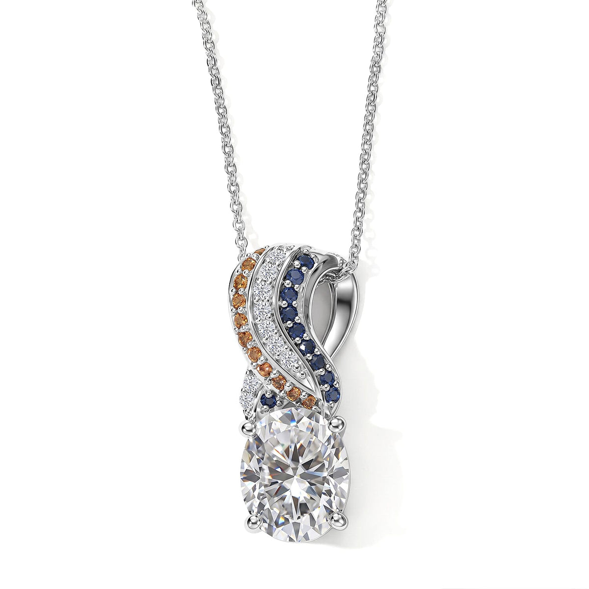 D'Joy Moissanite (Pear 10x8 mm), Multi Gemstone Pendant Necklace (20 Inches) in Rhodium Over Sterling Silver 2.75 ctw