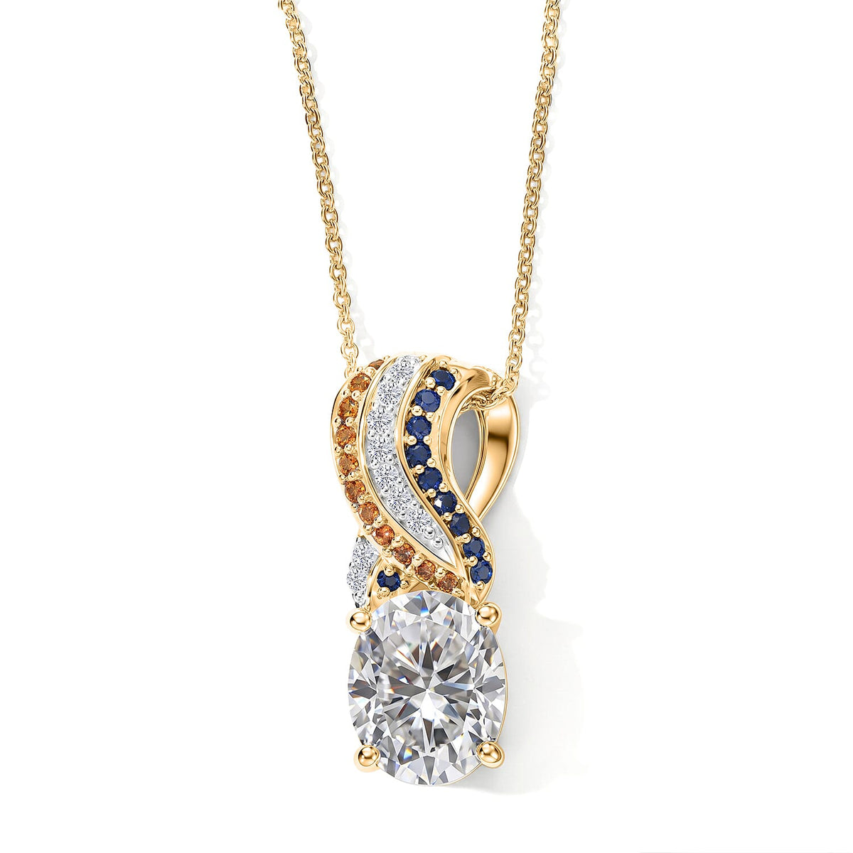 D'Joy Moissanite (Pear 10x8 mm), Multi Gemstone Pendant Necklace (20 Inches) in 18K Vermeil YG Over Sterling Silver 2.75 ctw