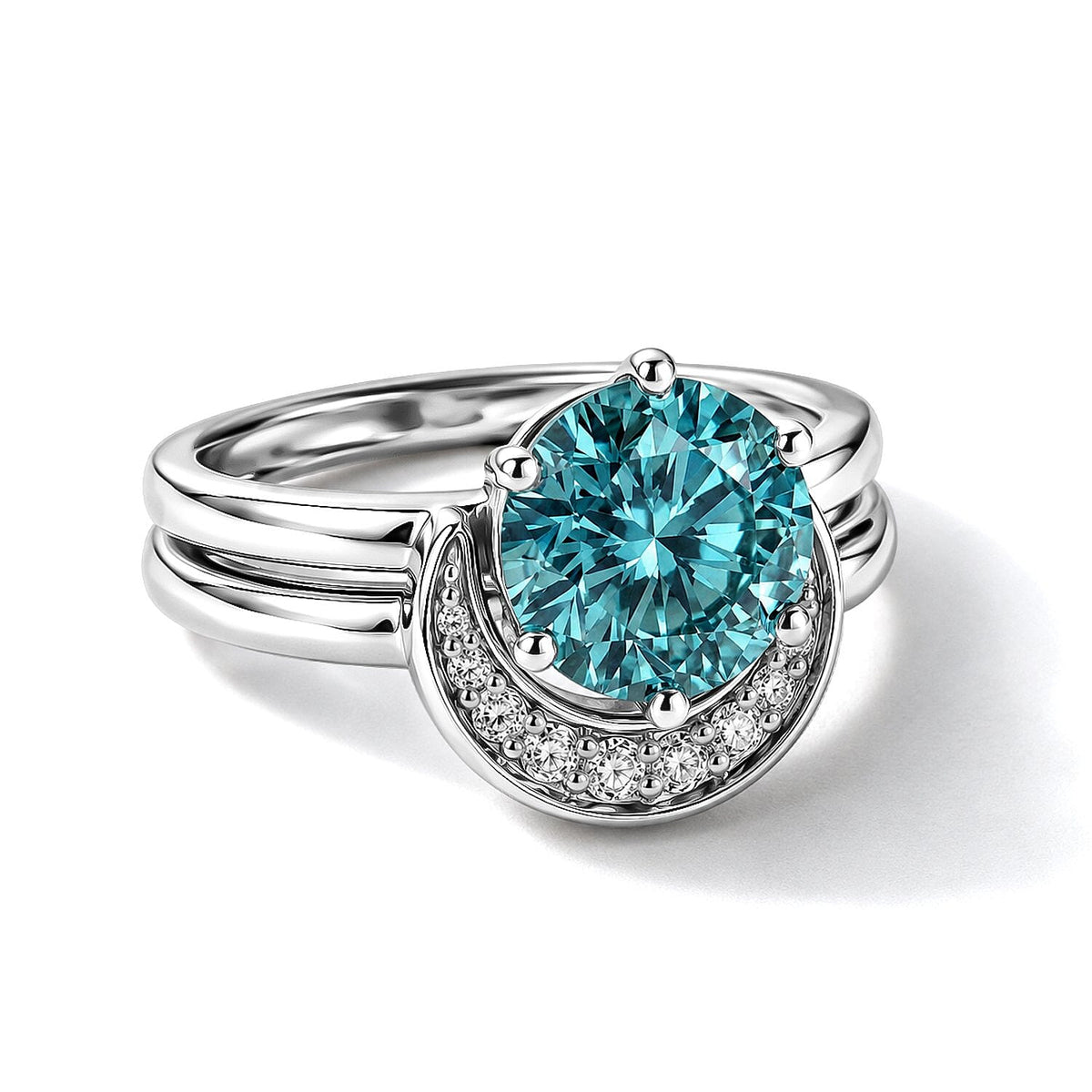 D''Joy Blue and White Moissanite 1.85 ctw Solitaire Set of 2 Ring in Rhodium Over Sterling Silver (Size 6.00)