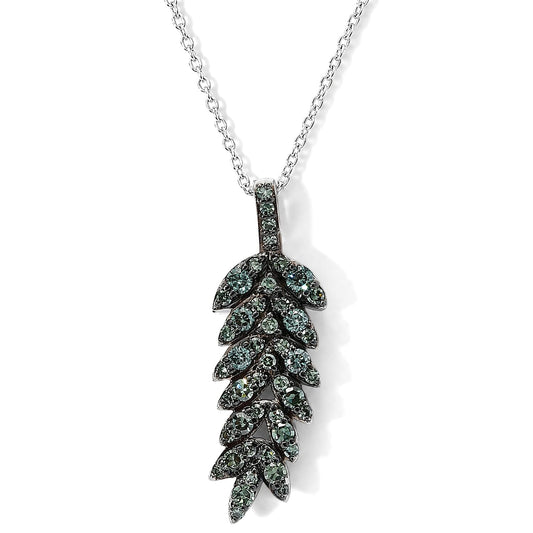 Luxuriant Lab Grown Green Diamond (SI) Verdant Leaf Wrap Pendant Necklace (20 Inches) in Rhodium Over Sterling Silver 0.50 ctw