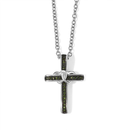 Luxuriant Lab Grown Green Diamond (SI) Cross Verdant Eternal Knot Cross Pendant in 18K Vermeil Yellow Gold and Rhodium Over Sterling Silver with Stainless Steel Necklace (20 Inches) 0.10 ctw