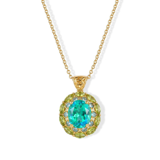 EverTrue Peacock Quartz, Multi Gemstone Royal Peacock Petal Pendant in 18K YG Plated with ION Plated YG Stainless Steel Necklace (20 Inches) 8.50 ctw