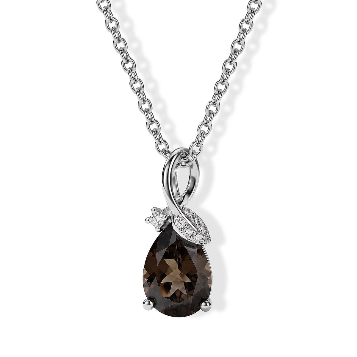 EverTrue Smoky Quartz, White Zircon Pendant in Platinum Bond with Stainless Steel Necklace (20 Inches) 1.85 ctw