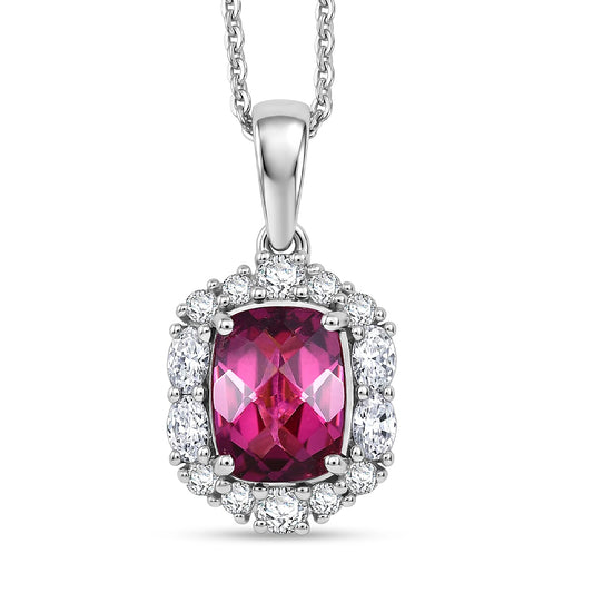 D'Joy Premium Usambara Color Change Garnet, Moissanite Pendant Necklace (18 Inches) in Rhodium Over Sterling Silver 2.20 ctw
