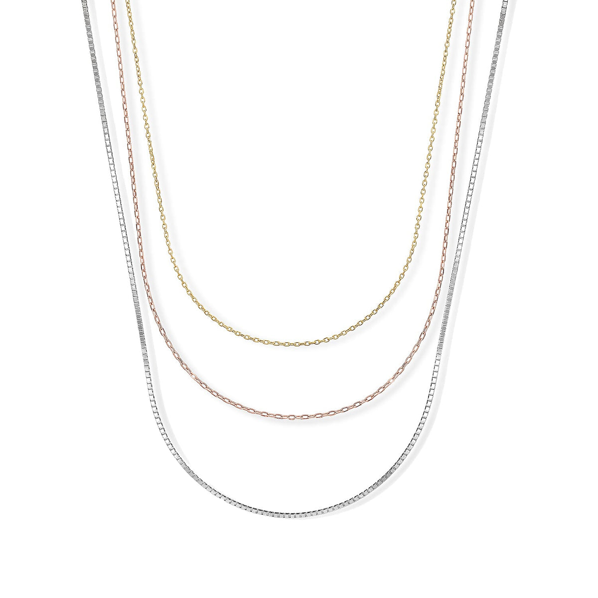 Set of 3 Necklace in 14K YRG and Rhodium Over Sterling Silver 3.40 Grams 18 Inches