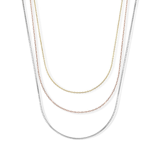 Set of 3 Necklace in 14K YRG and Rhodium Over Sterling Silver 3.40 Grams 18 Inches