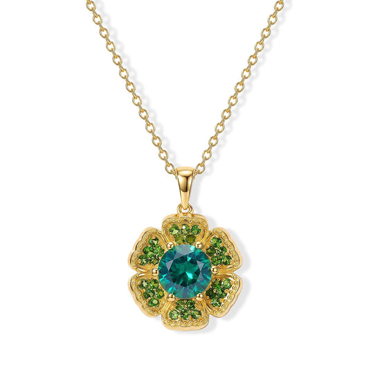 EverTrue Peacock Quartz, Chrome Diopside Dancing Peacock Bloom Pendant in 18K YG Plated with ION Plated YG Stainless Steel Necklace (20 Inches) 2.85 ctw