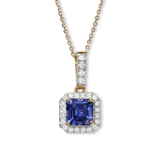 10K Yellow Gold Asscher Cut Premium Tanzanite, Luxuriant Lab Grown Diamond (G-H, SI) (0.20) Pendant Necklace (20 Inches) 0.70 ctwPendant and  Chain Set