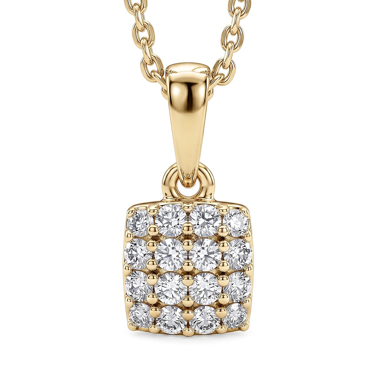 Luxuriant Lab Grown Diamond (G-H, SI) Pendant Necklace (20 Inches) in 18K Vermeil Yellow Gold Over Sterling Silver 0.15 ctw