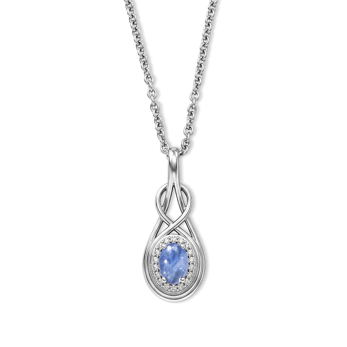 D''Joy Tanzanite, White Zircon Pendant in Rhodium Over Sterling Silver with Stainless Steel Necklace (20 Inches) 0.70 ctw